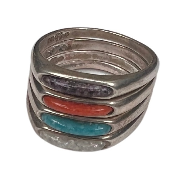 Vintage Purple Orange Blue & White Gemstone Sterling Silver Stackable Rings - Picture 2 of 8